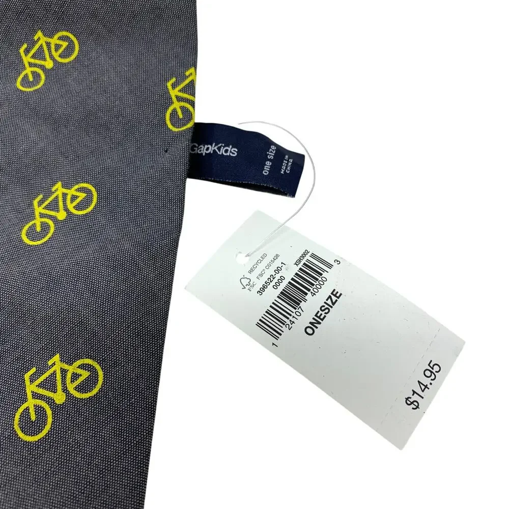Gap Kids Boys One Size Fits All Tie Dark Gray Yellow Bicycle Novelty Print NEW